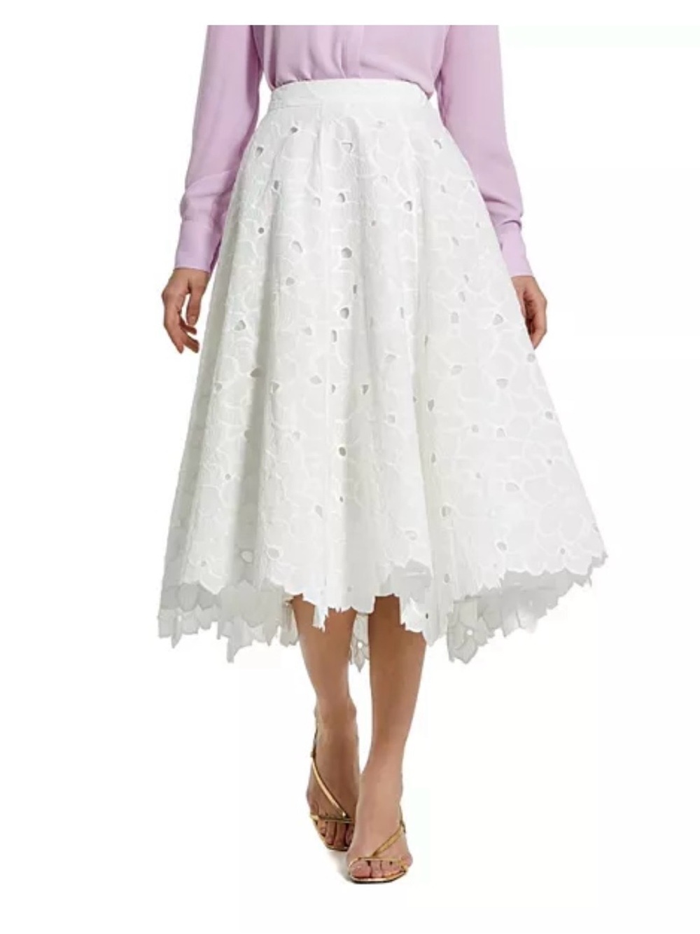 Mac Duggar White Eyelet Midi Skirt - Elegant A-Line